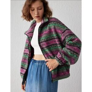 Cider Fleece Stand Collar Aztec Print Multicolor Jacket SZ‎ L NWT